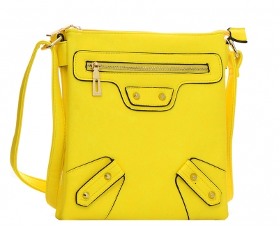 Faux Leather Messenger Bag L7133 37697 Yellow